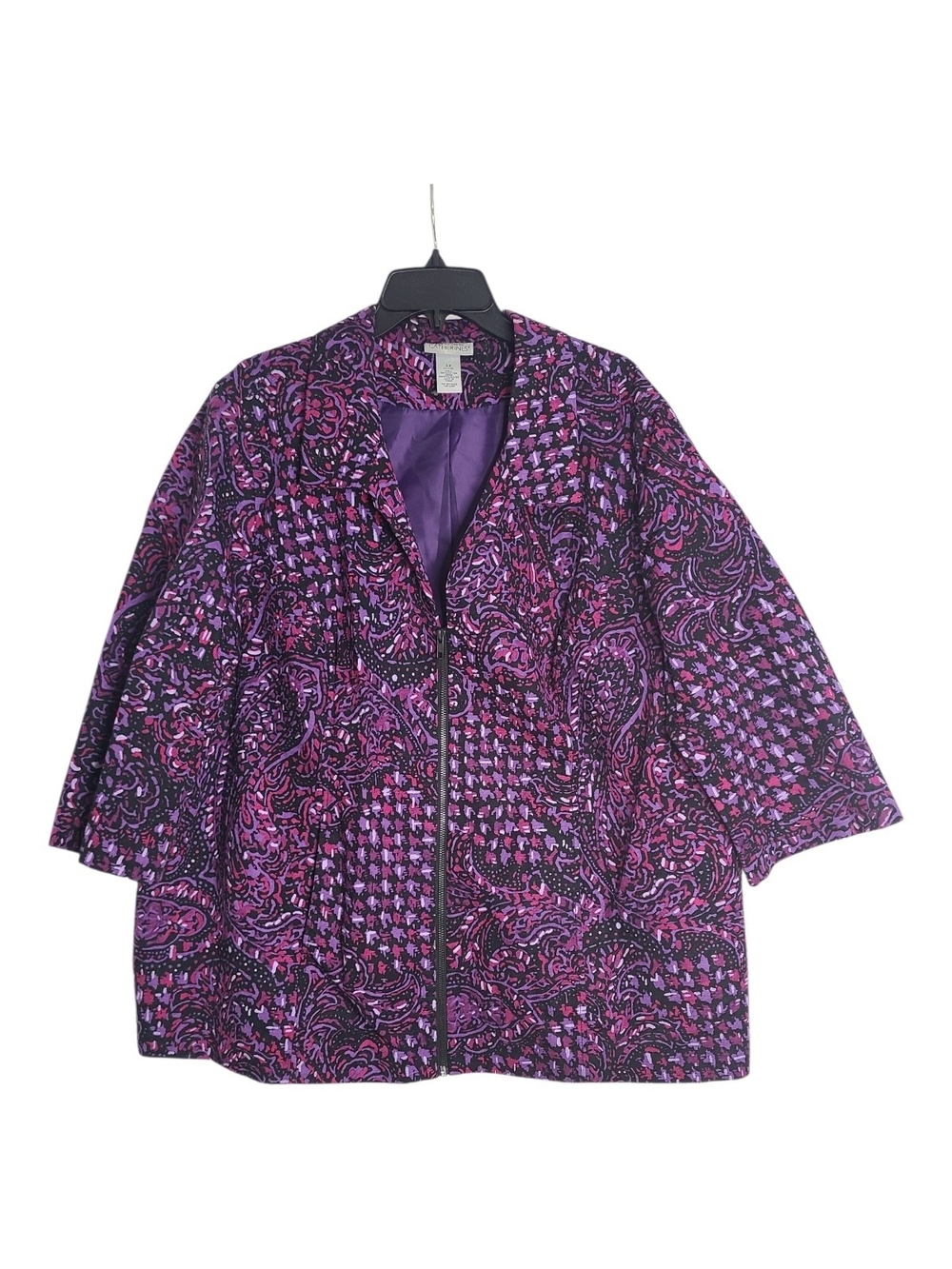 Maggie Barnes Catherines Purple Paisley Full Zip Lined Jacket Plus Size 2X 22/24